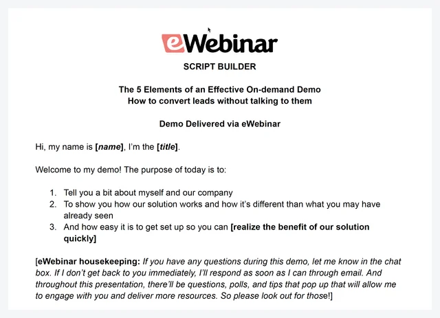 Script builder from eWebinar self-service demo template