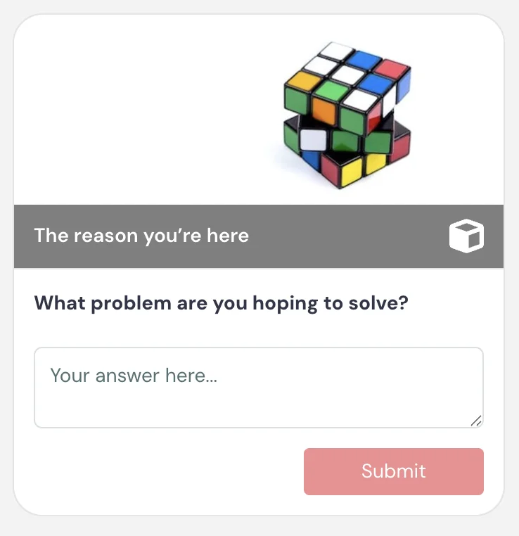 eWebinar open-ended question interaction asking "What problem are you hoping to solve?" with a free-text answer box