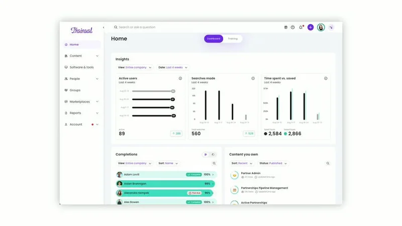 Trainual employee training platform showing process documentation and onboarding workflows
