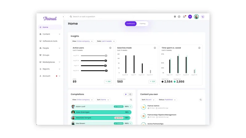 Trainual employee training platform showing process documentation and onboarding workflows
