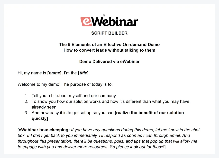 Script builder from eWebinar self-service demo template