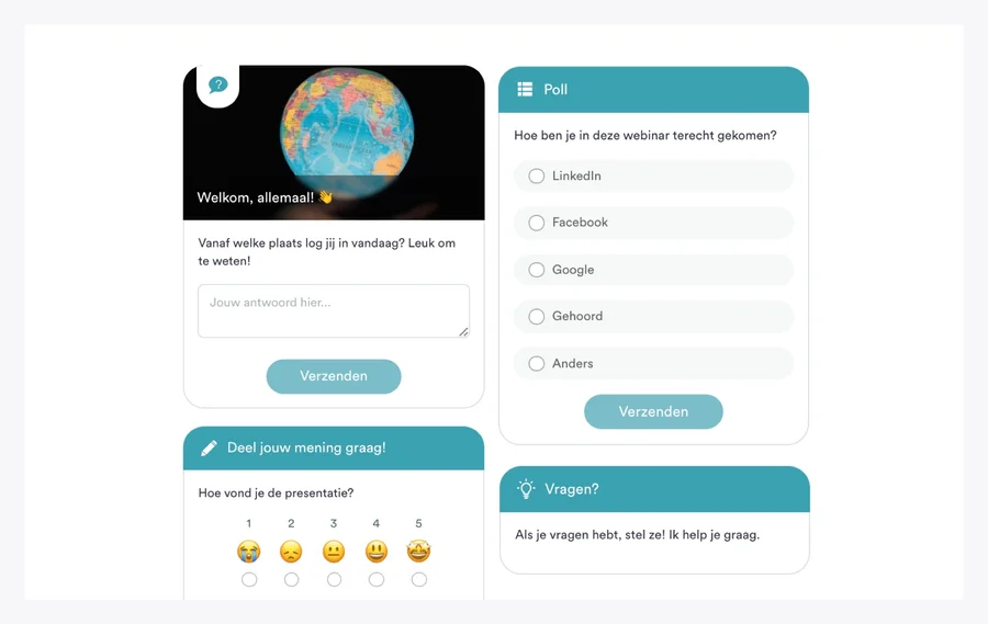 Interactions in in standard eWebinar template in Dutch