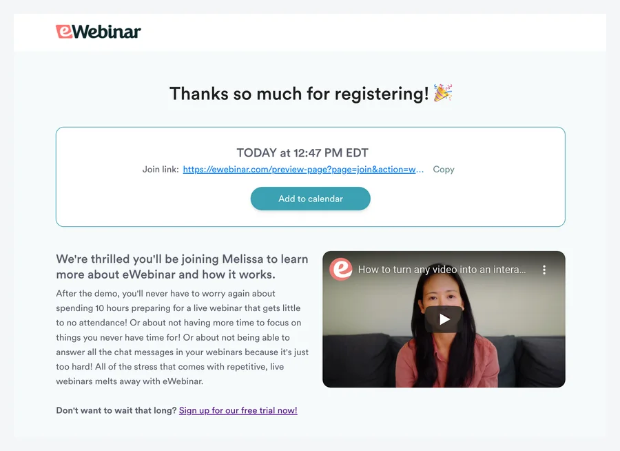 eWebinar demo thank you page