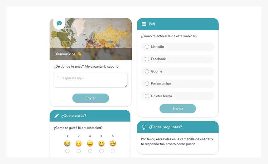 Interactions in standard eWebinar template in Spanish
