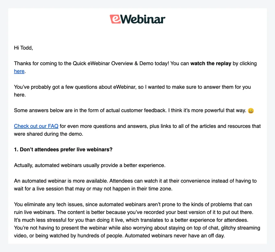 eWebinar demo follow-up email