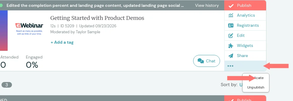 Home card more menu with Duplicate for Getting Started with Product Demos