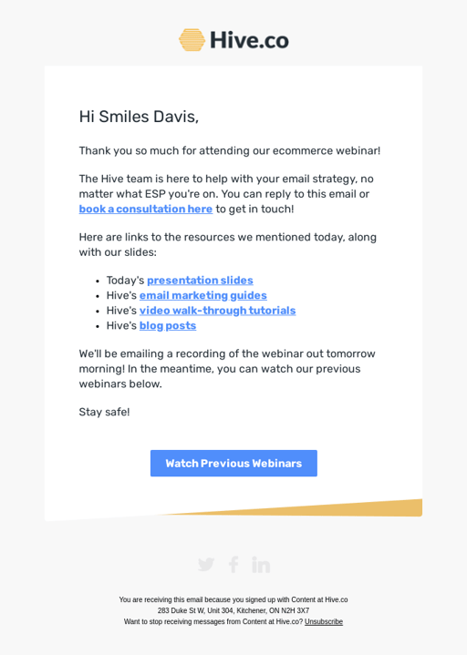 First Follow-Up email from Hive 