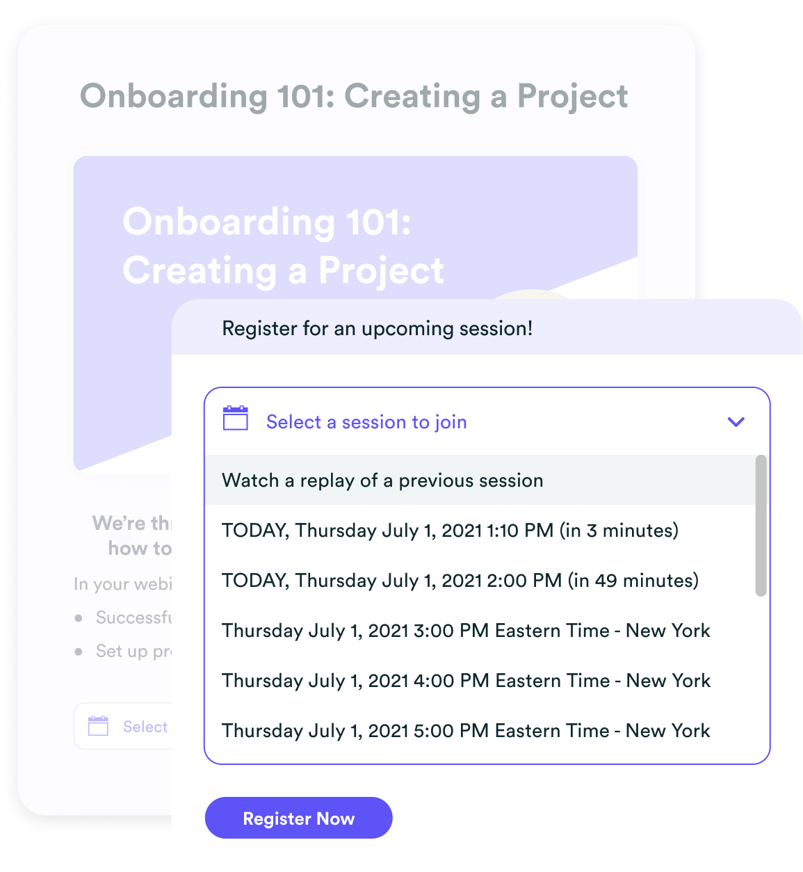 eWebinar sessions selection list