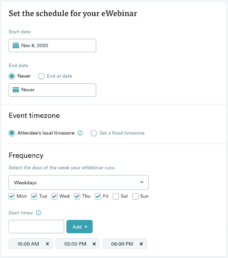 eWebinar scheduling options