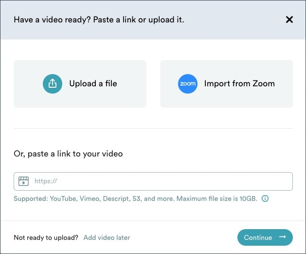 Video upload modal