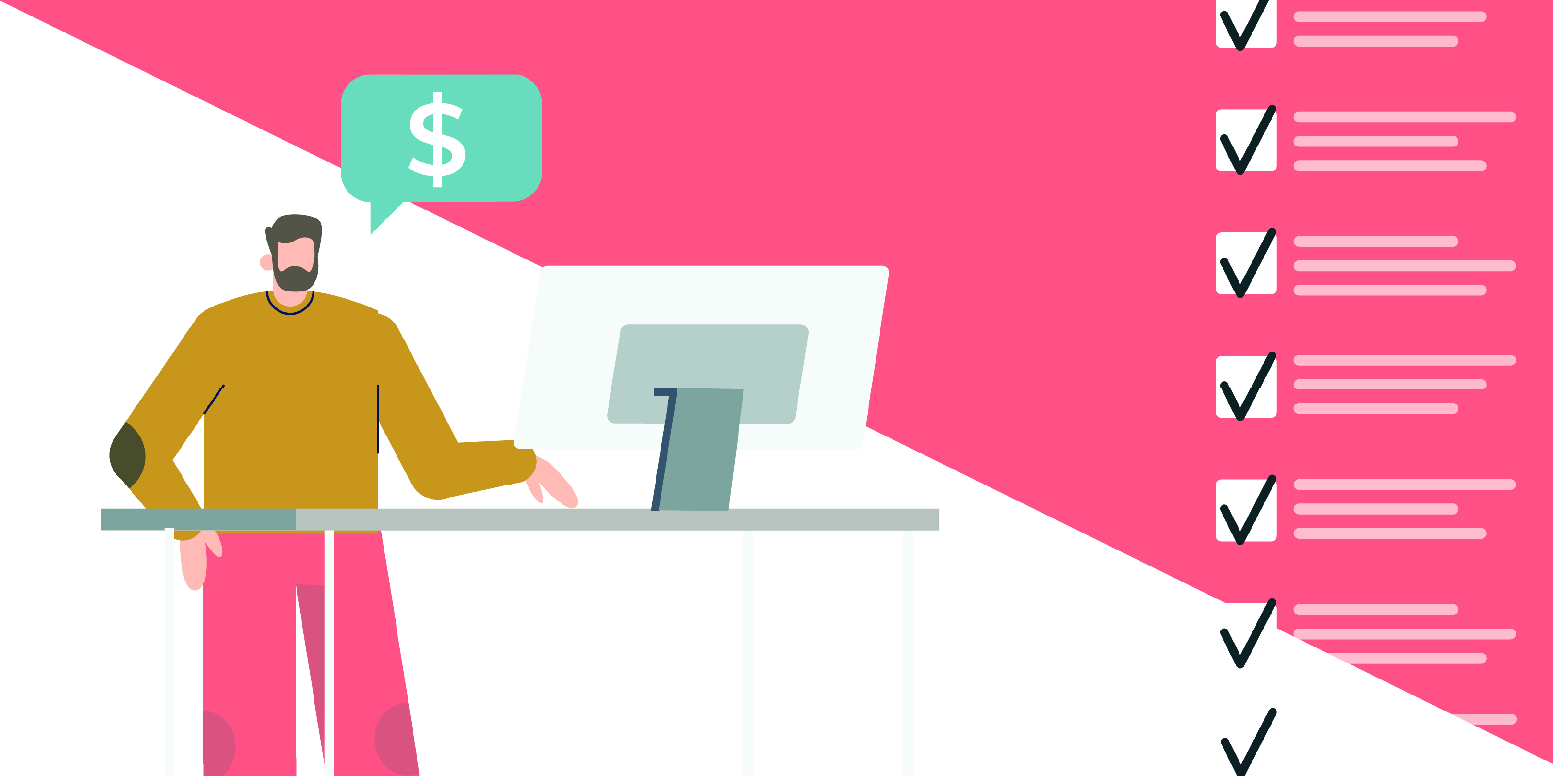 Man looking at computer with checklist