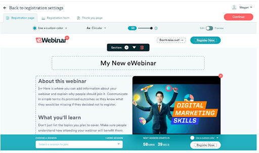 eWebinar Registration page builder