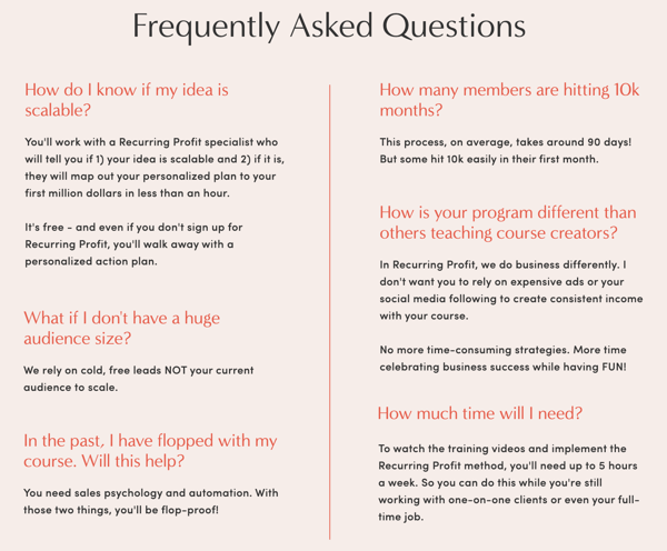 An example of a FAQs section
