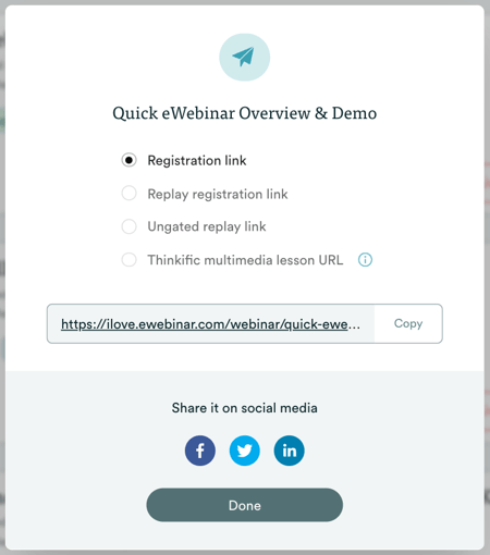 eWebinar sharing options