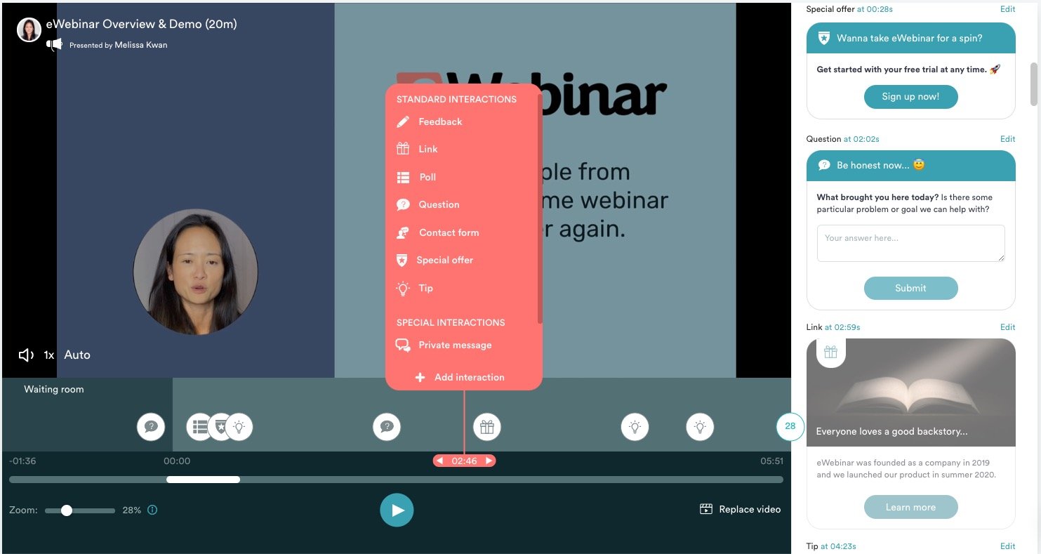 eWebinar video timeline editor for interactions