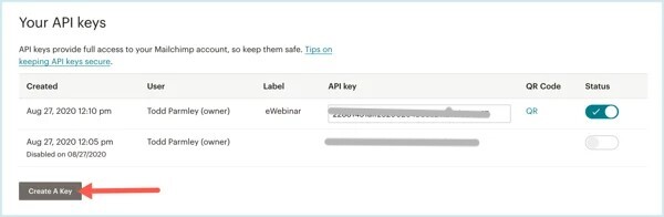 mailchimp create a key censored