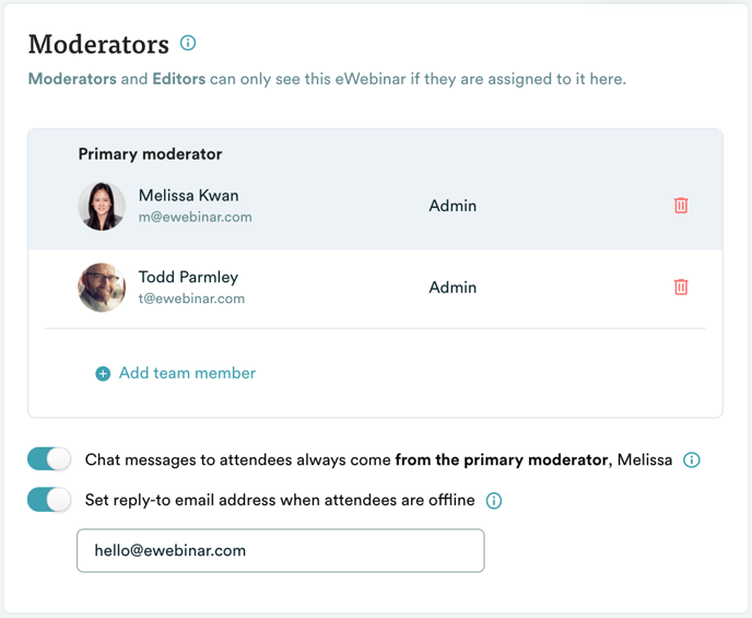 Moderator settings under chat in eWebinar