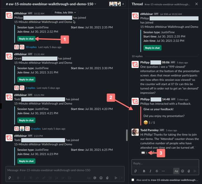 Slack message and thread indicating other features