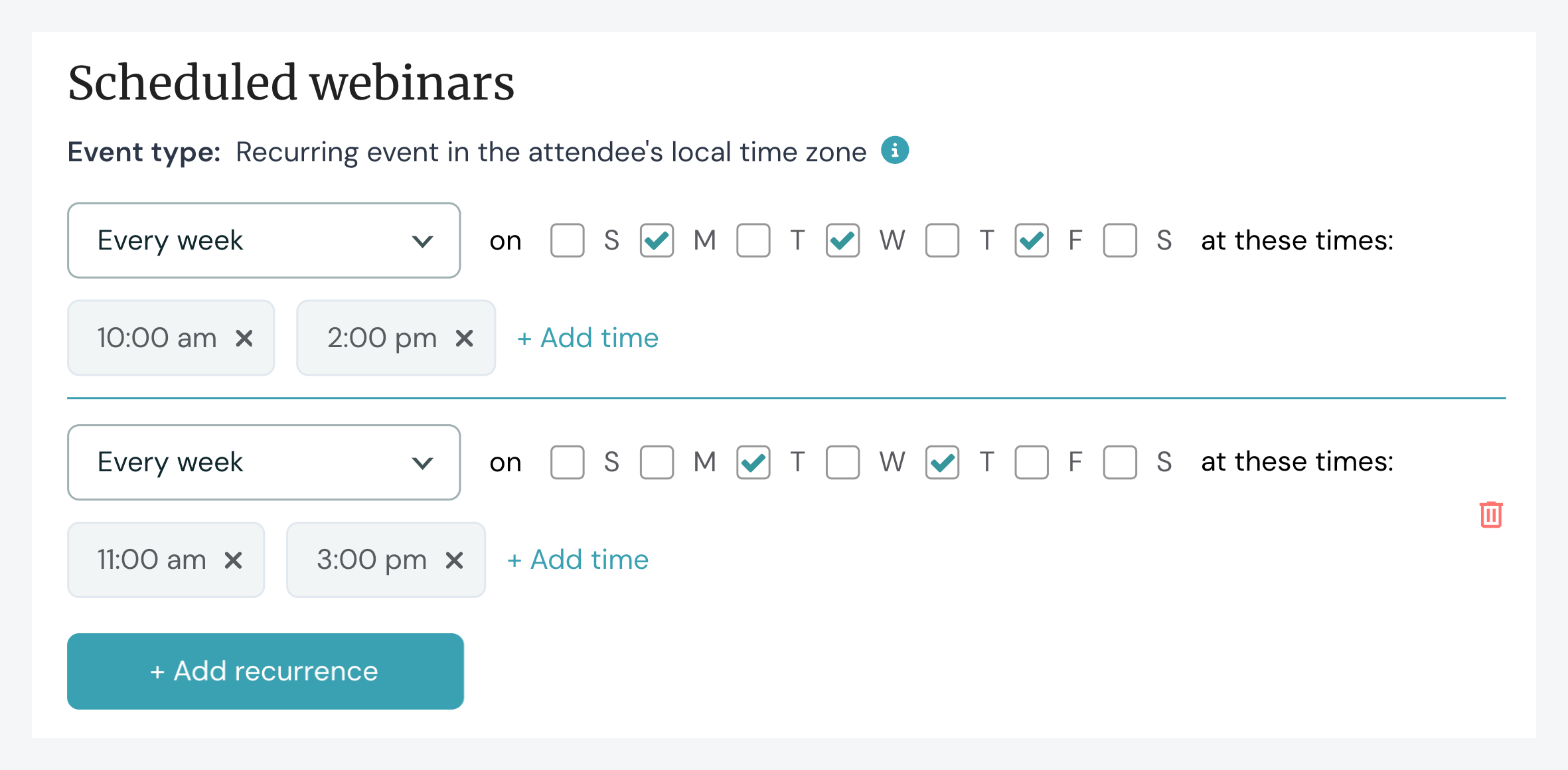 eWebinar recurrence settings for scheduled webinars