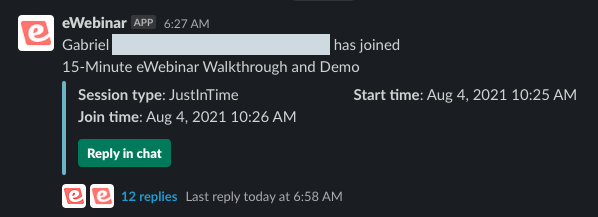 Slack message generated from eWebinar