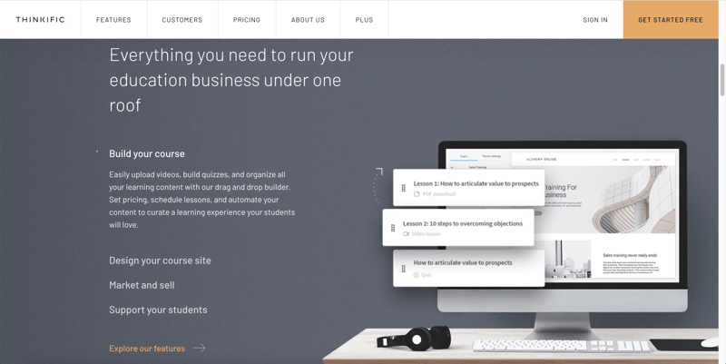 A section of the Thinkific home page