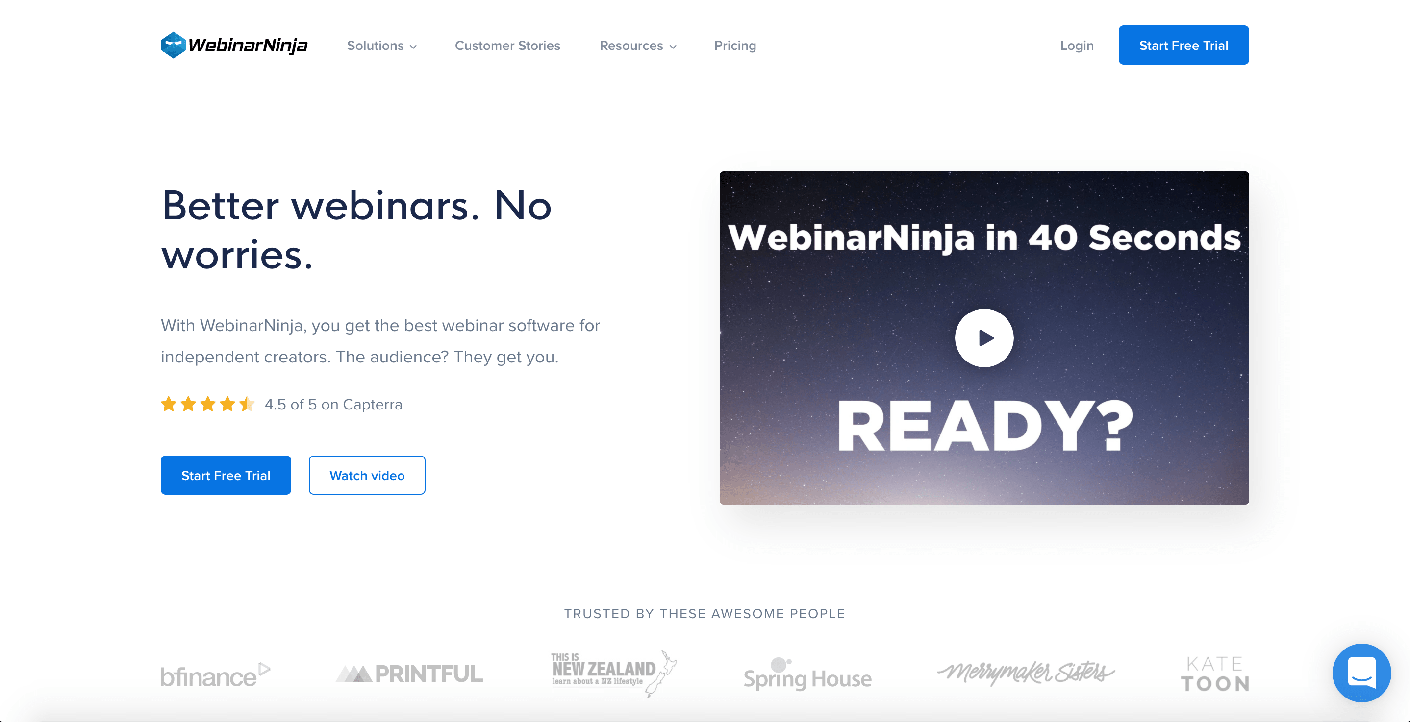 WebinarNinja homepage