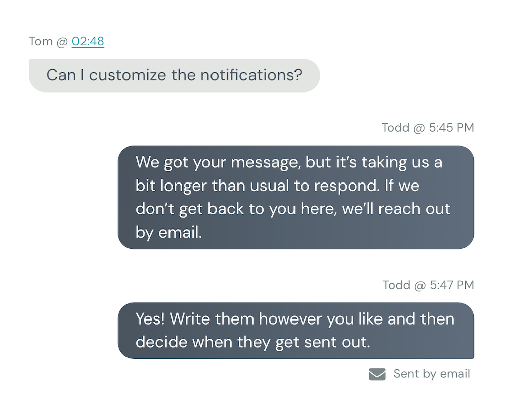 Chat response sent by email