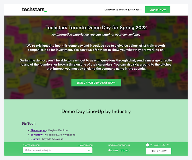 Demo Day Template Landing Page