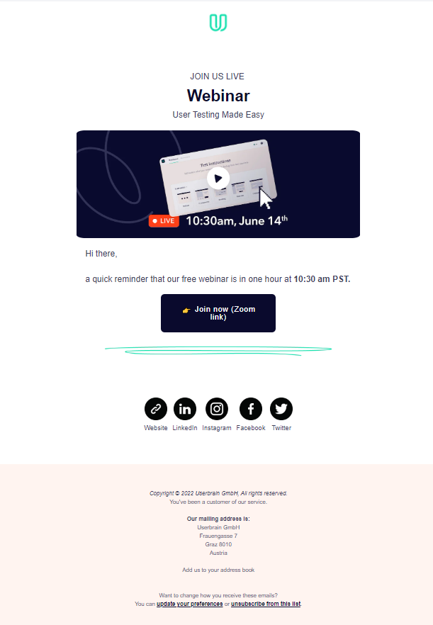 Userbrain webinar landing page