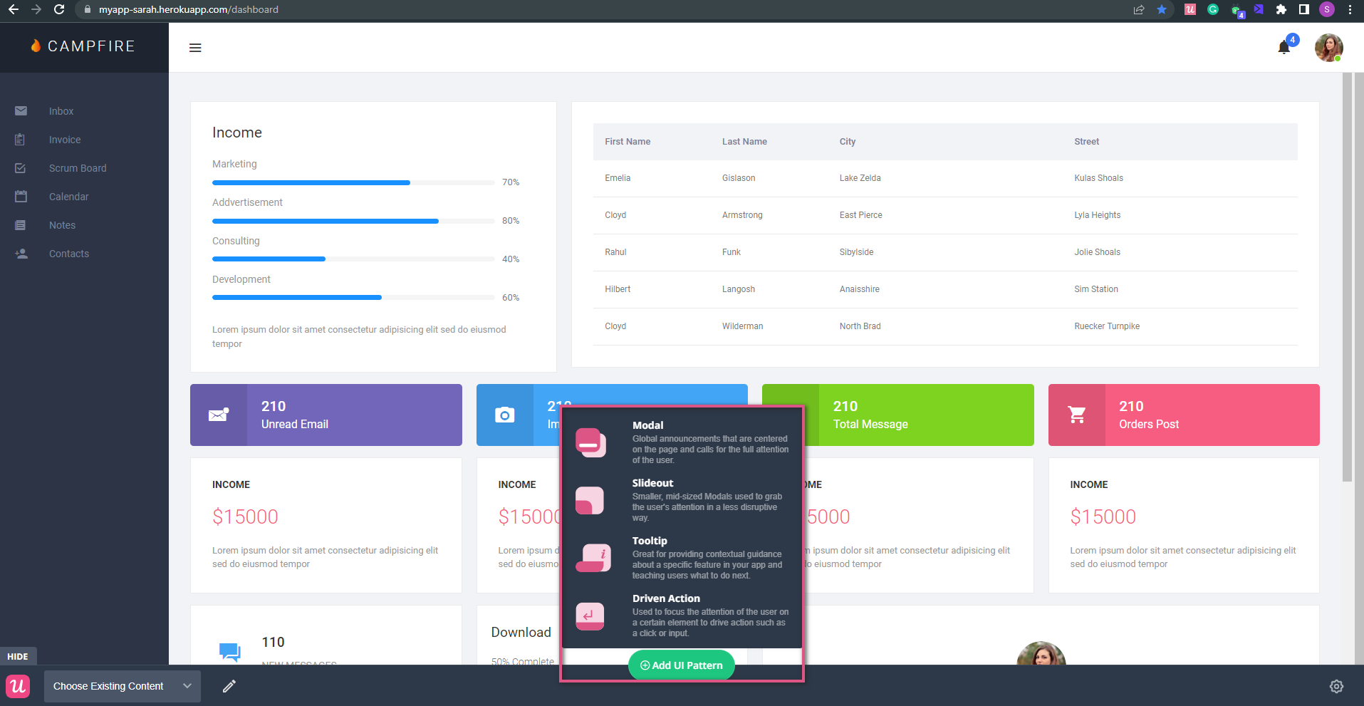 Screenshot of Userpilot Creation Modal