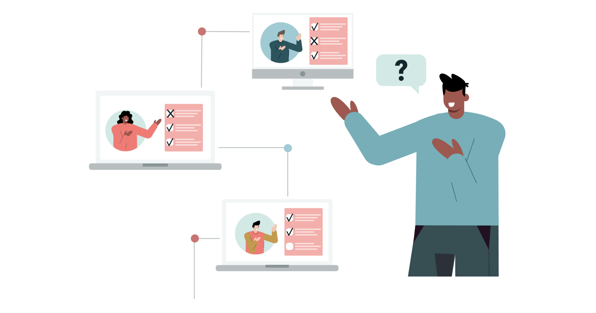 Man pointing at three different software options