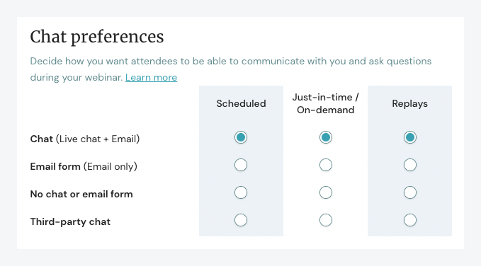 chat preferences
