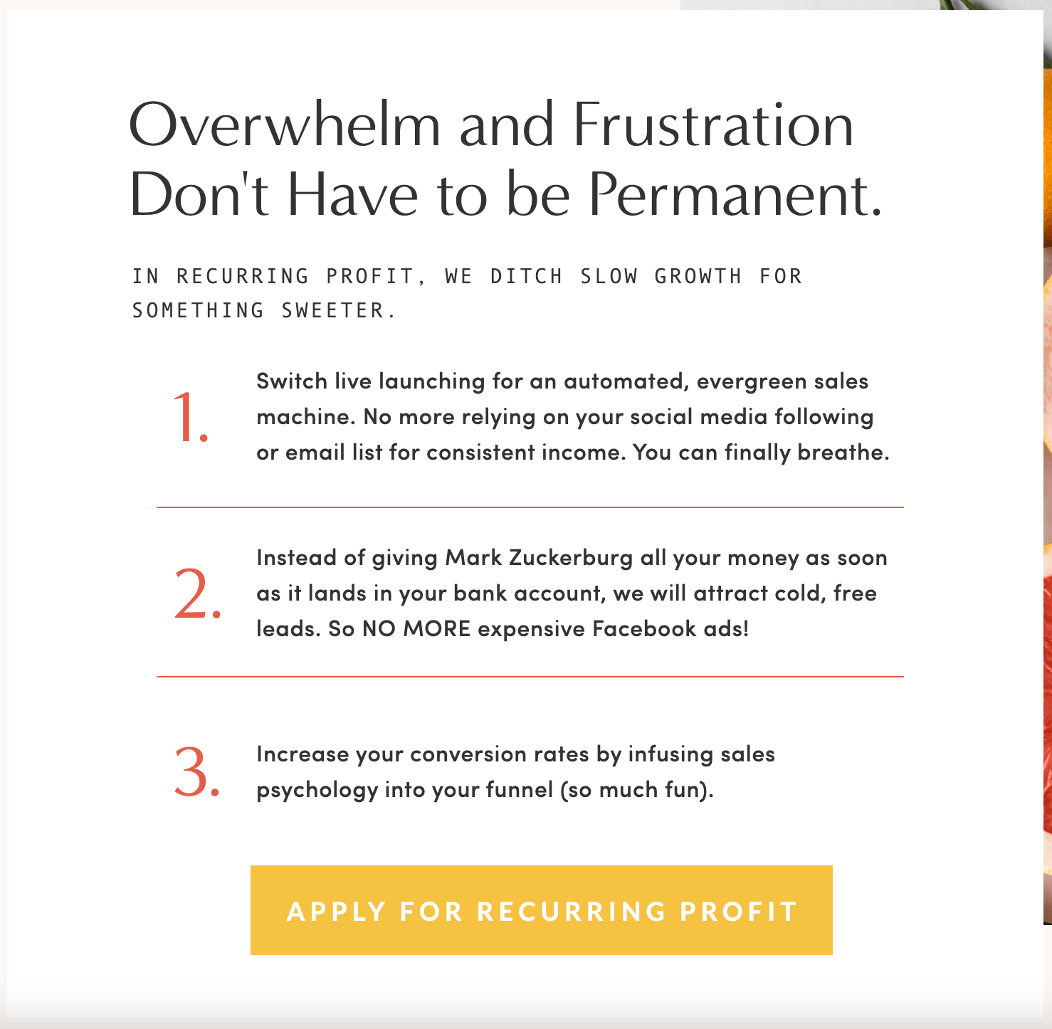 An example of a benefits section on a course sales page