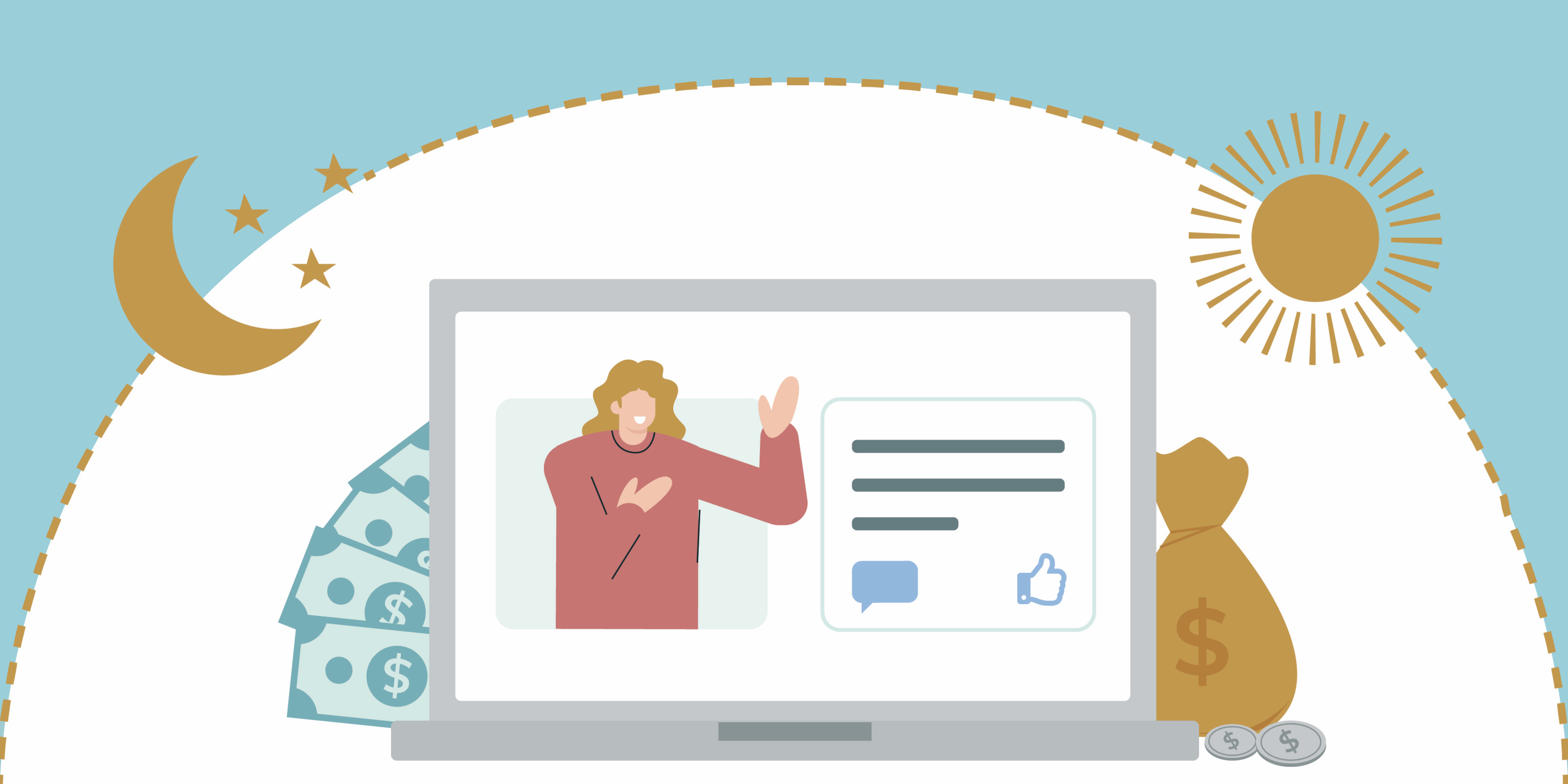 Woman hosting webinars and making money day and night