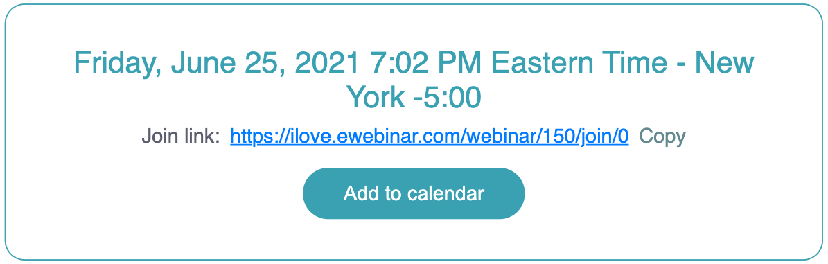 eWebinar’s registration thank you page card widget