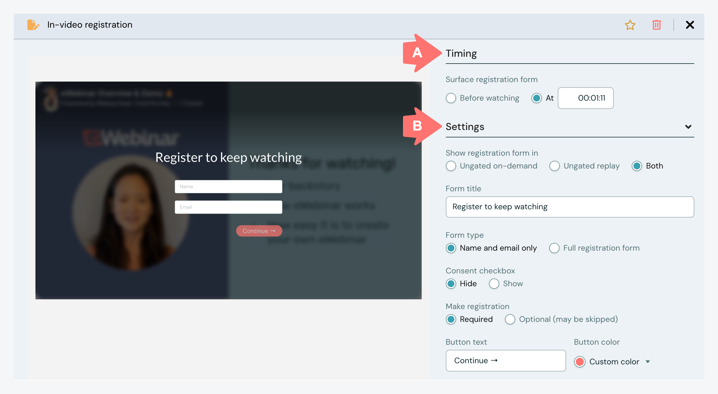 in-video registration edit mode