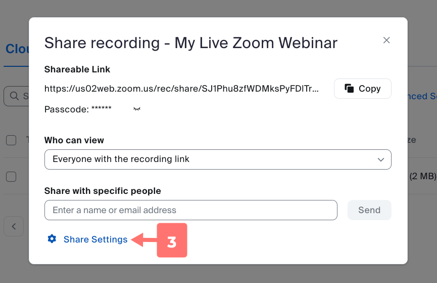 link to share settings