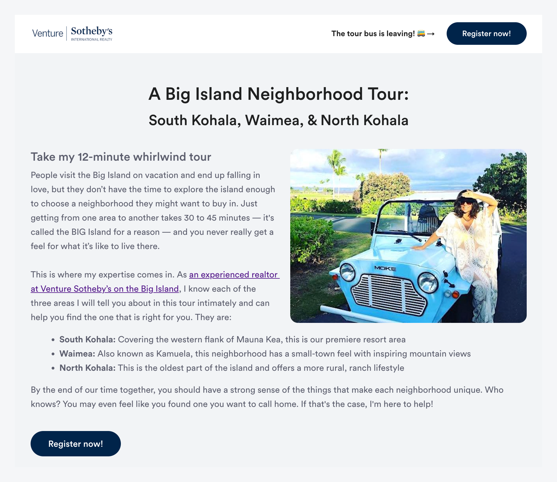 Neighborhood tour landing page 