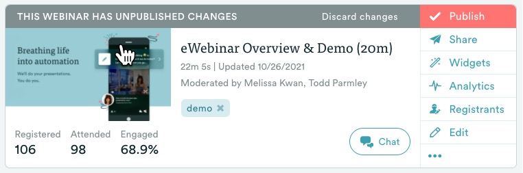 eWebinar card on homepage