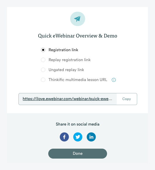 eWebinar share modal