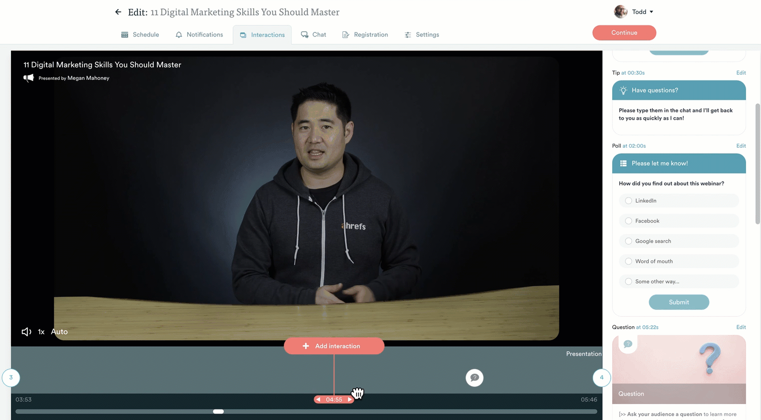 eWebinar timeline editor