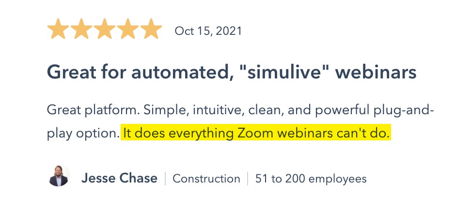 eWebinar review on Hubspot App Marketplace